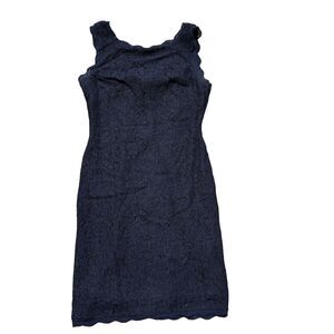 Adrianna Papell Women's Navy Blue Lace Sheath Dress Size 4 Formal Knee Length